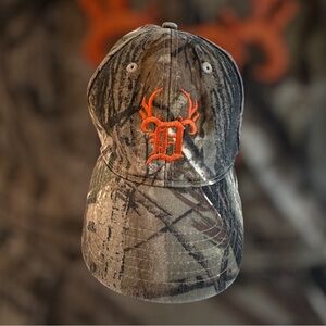 Detroit Buck Club Camouflage Hat with Orange Buck D on the Front, Adjustable